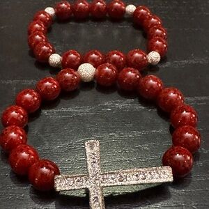 Cross and beads 2 bracelets set